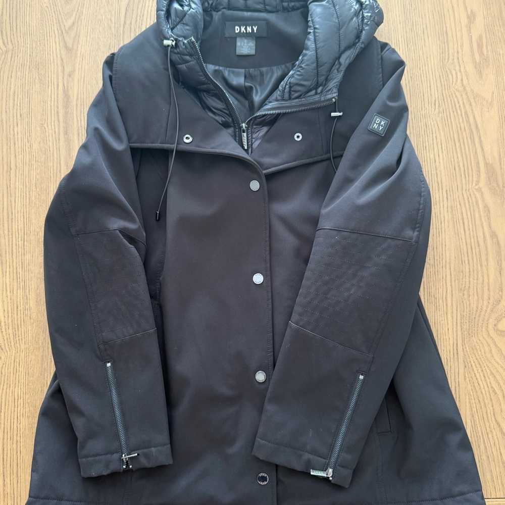 DKNY Black Quilted Hood Ski Jacket